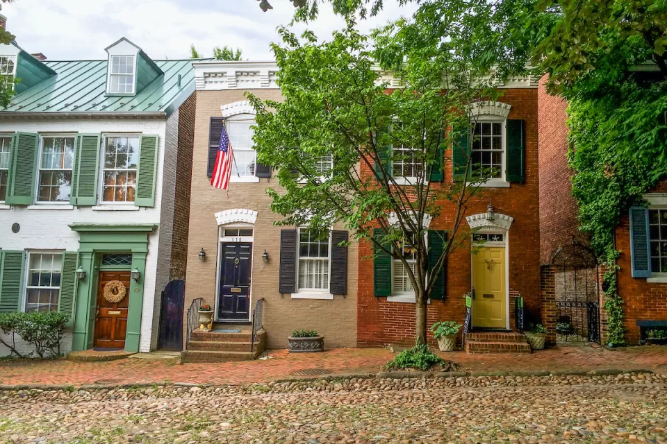 Historic brick rowhouses in Alexandria, Virginia